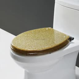 Premium Golden Resin Toilet Seat Cover with Soft-Close Stainless Steel Hinges – Universal Fit for U, V, and O-Shaped Toilets