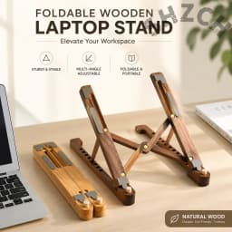 Foldable Wooden Laptop Stand with 8-Height Adjustment for MacBook Air/Pro, 11–17 Inch Portable Computer Holder