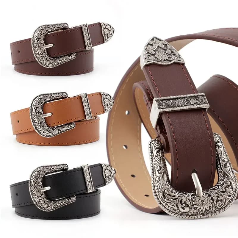 New Women Black Leather Western Cowgirl Waist Belt Metal Buckle Waistband New Hot Belts for Women Luxury Designer Brand Present