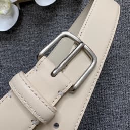 Minimalist style needle buckle calf leather belt, genuine leather women's casual pants belt, silver buckle calf leather white be