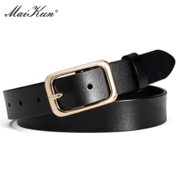 Maikun Genuine Leather Simple Belt For Women All-Match Vintage Gold Pin Buckle Belt Wide Casual Waistband