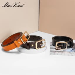 Maikun Genuine Leather Simple Belt For Women All-Match Vintage Gold Pin Buckle Belt Wide Casual Waistband