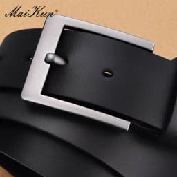 MaiKun Men's Genuine Leather Belt Classic Black Fashion Waistband Alloy Pin Buckle Belt For Casual And Formal Wear