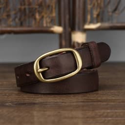 2.3cm Retro Narrow Real Thick Genuine Leather Women Belt Copper Button Western Cowboy Style Jeans Belt Female Fashion Luxury