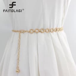 Metal Balls Pendants Waist Chain Women Long Thin Belt Gold Sliver Adjustable Female Tassel Belts Elegant Ladies Dress Waistband