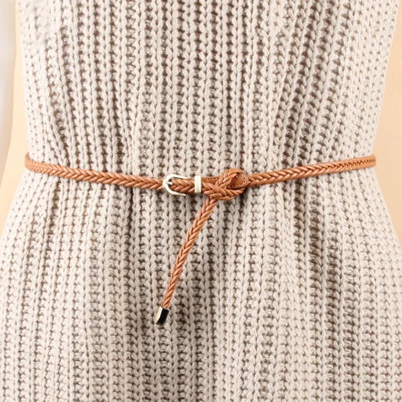 Leather Braided Thin Belt For Woman Dress Shirt Decorative Girdles Strap Fashion Pin Buckle Female Waistband Ladies Waist Rope