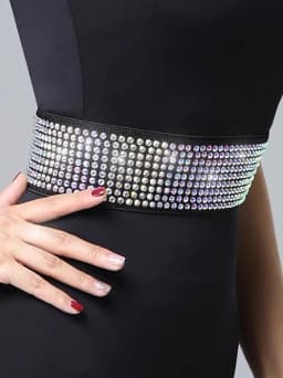 Afashion Women's Latin Dance Skirt Belt Dress Modern Dance Accessory with Diamond Modern Dance Waist Seal Dance Jewelry