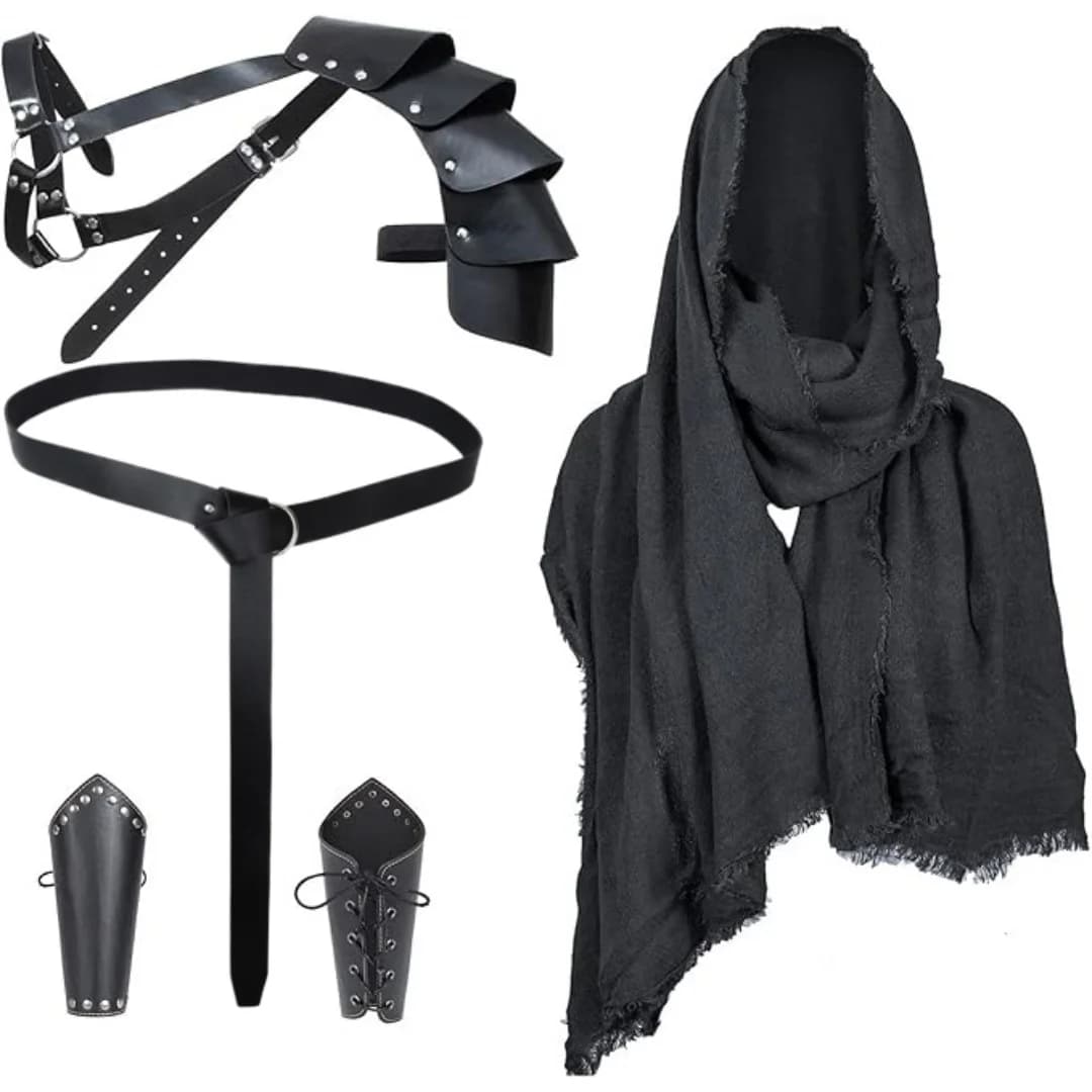 Medieval Knight Belt Cape Men's Renaissance Half Shoulder Cloak Scarf Buckle Armor Retro Wrist Guard Cosplay Belt For Halloween