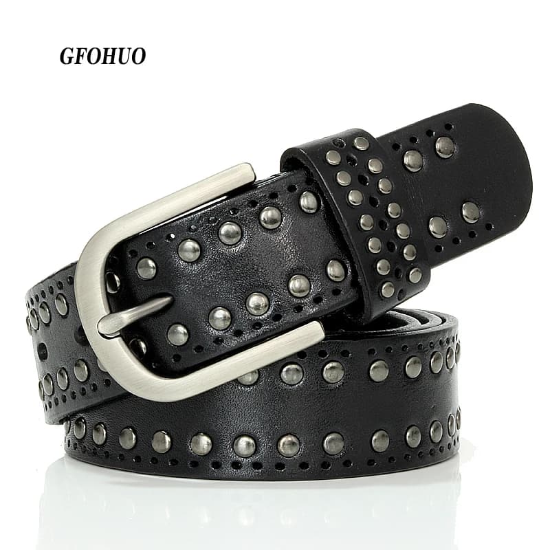 3.3CM Punk Lady Belts Rivet Women Belt High Quality Real Genuine Leather Belt Female Strap Vintage Woman Cowskin Belt For Jeans