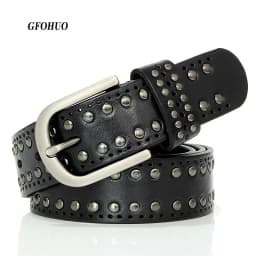 3.3CM Punk Lady Belts Rivet Women Belt High Quality Real Genuine Leather Belt Female Strap Vintage Woman Cowskin Belt For Jeans