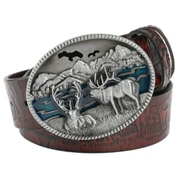 Men's Belt Embossed Deer Genuine Leather