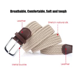 VATLTY Fashion Woven Elastic Belt for Women Men Solid Alloy Silver Buckle Stretch Strap Female Jeans Brown Belt Girdles Male