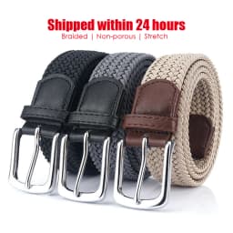 VATLTY Fashion Woven Elastic Belt for Women Men Solid Alloy Silver Buckle Stretch Strap Female Jeans Brown Belt Girdles Male