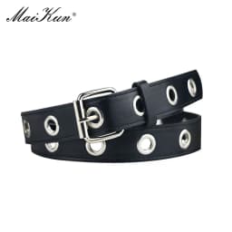 Maikun Punk Belts for Women Adjustable Hole Grunge Women Belt Luxury Designer Pin Buckle Leather Belt for Pants Dresses