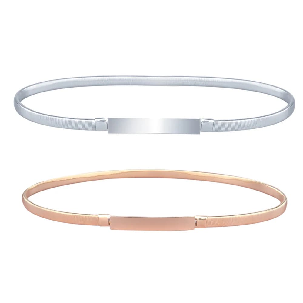 Fashion Belt Dress Simple Versatile Fashion Women Belt Thin Skinny Metal Gold Elastic Buckle Waistband Belt Dress Accessories