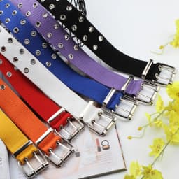 Women Studded Grommet Hole 2 Row Pin Buckle Canvas Nylon Belt Waistband