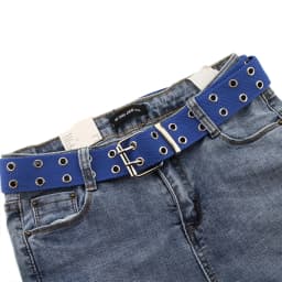Women Studded Grommet Hole 2 Row Pin Buckle Canvas Nylon Belt Waistband