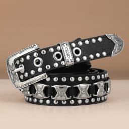 Maikun New Men's European And American Punk Belt Fashion Women's Rivet Wide Waist Cross Border Jeans Belt Unisex