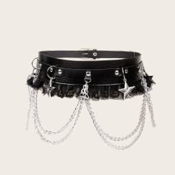 Fashion Harajuku Dark Girl Punk Gothic Style Single-breasted Buttonhole Belt Decoration Jk Waist Chain Strap Women Dress Belt