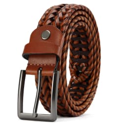 CHAOREN Leather Braided Belts for Mens Casual Woven Leather Belt for Dress Pants