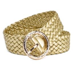 New Fashion Women Braided Bright Colors Belts Circular Gold Buckle Ladies Waist Ornament No Holes All Matching