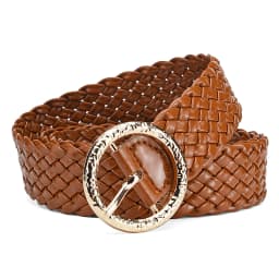 New Fashion Women Braided Bright Colors Belts Circular Gold Buckle Ladies Waist Ornament No Holes All Matching