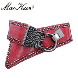 Maikun Fashion Punk Rocker Wide Belts for Women Elastic Wide European Style Women Belts Metal Round Buckle