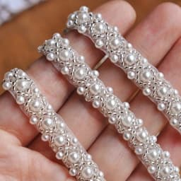 JLZXSY 1 Yard Silver Pearl Beaded Trim Bridal Pearl Trim Sew on Wedding Applique Belt Headband Accessories