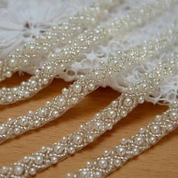 JLZXSY 1 Yard Silver Pearl Beaded Trim Bridal Pearl Trim Sew on Wedding Applique Belt Headband Accessories