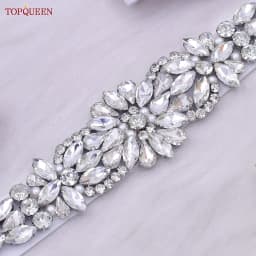 TOPQUEEN S407-B Women Elastic Belts for Party Dress Gown Silver Rhinestone Girdle Female Shiny Waistband Fashion Daily Luxurious