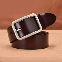 KOLBER 3.3cm Women's Leather Belt Metal Silver Buckle Trouser Belt for Women Natural Cowhide Brown Casual Belt Female Waistband