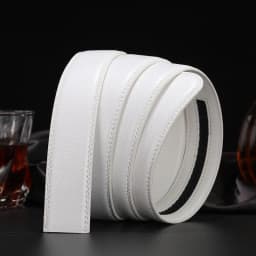 Cowhide Leather (ready Stock) Men's Leather Automatic Waist Band Strap White Belt Without Buckle