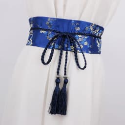 Vintage Floral Embroidered Waistband for Women Elegant Chinese Style Bow Tie Wrap Around Belt with Tassels for Dress Clothing