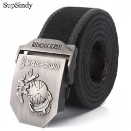 SupSindy Men Canvas Belt U.S Marines Metal Buckle Army Military Tactical Belts for Men Jeans Outdoor training Soldier Strap Male
