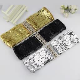 Sequin Elastic Glitter Belt Women's Corset Wide Waist Belt Metal Buckle Waistband Decorative Corset Strap Party Dress Accessorie