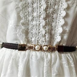 Elegant Double Pearls Buckle Elastic Women Belts Black Thin Straps Lady Girl Dress Skirt Decor Waistbands