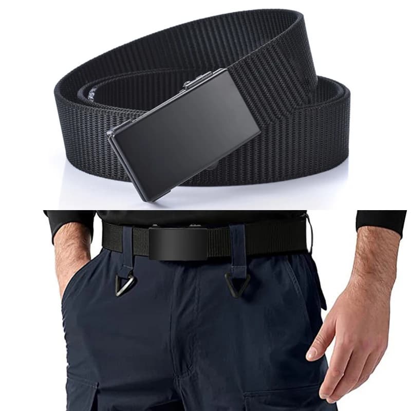 Men's Belt Outdoor Leisure Sports Belt Toothless Quick Release Automatic Buckle Quality Black Outdoor Belt Military Training