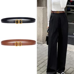 DINISITON New Women's Belt Classic Gold Pin Buckle Belt Fashion PU Leather Premium Feeling Pant Belts