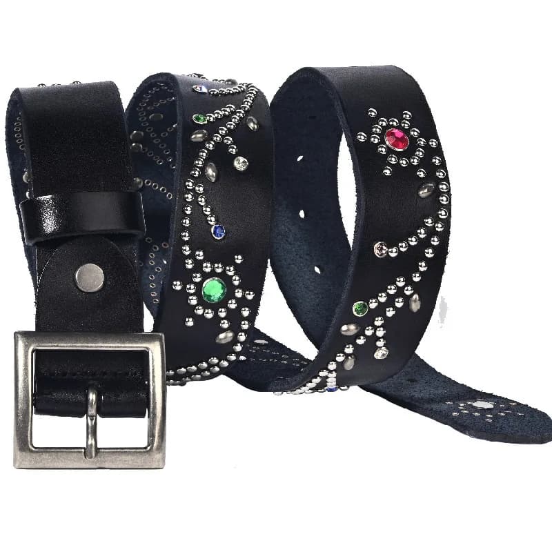 3.8CM Cowhide High Quality Genuine Leather Inlaid Diamond Punk Belts for Men Needle Buckle Jeans Cowboy Waist Belt Luxury