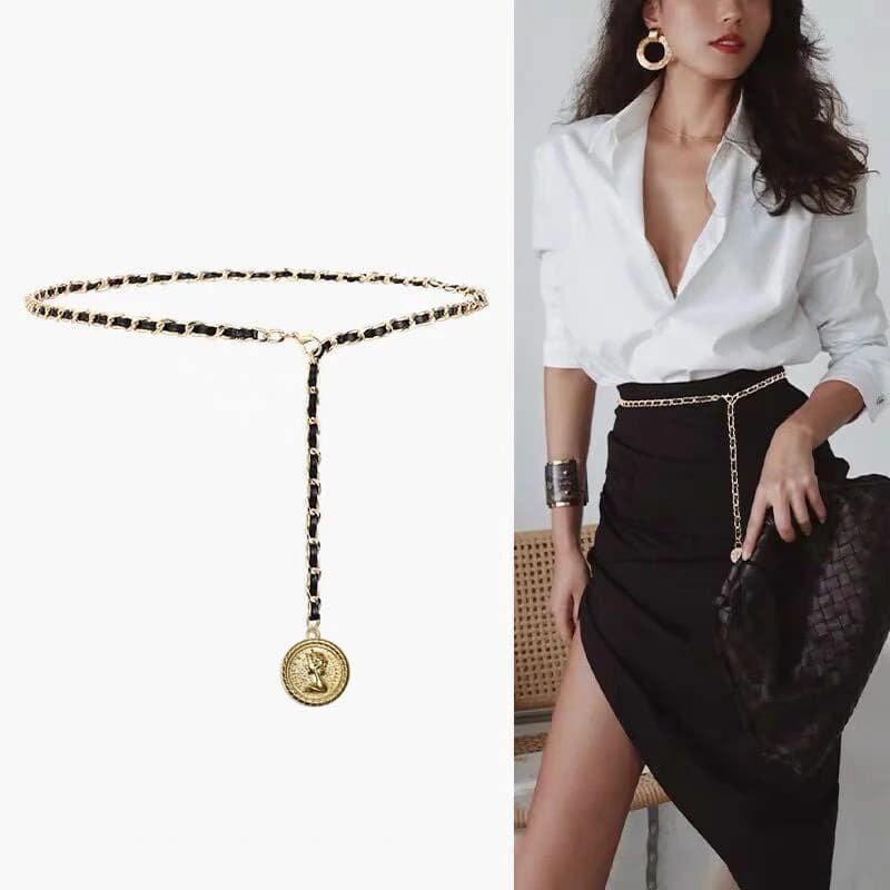 Fashion Chain Belt Female Waist Metal Belts For Women Luxury Tassel Thin Waistband Dress Coat Adjustable Corset