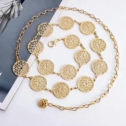 Retro Hollow Out Carved Women Chain Belt Round Metal Adjustable Thin Waist Chain Belts Dress Pants Decorative Waistbands Straps