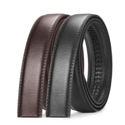 3.0cm/3.5cm Men Cow Leather Ratchet Belt Without Buckle Black Coffee Business Belt No Holes Fit for Automatic Buckle
