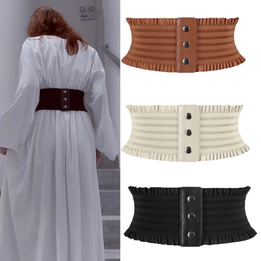 Ruffles Wide Belt Triple Buckle Elegant Elastic Waistband Decorative Dress Girdle for Women Goth Punk Stretch Cummerbunds