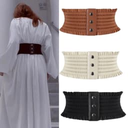 Ruffles Wide Belt Triple Buckle Elegant Elastic Waistband Decorative Dress Girdle for Women Goth Punk Stretch Cummerbunds