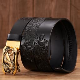 Male Genuine Leather Belts Casual Ratchet Belt with Automatic Buckle Luxury Design Dragon Pattern Belts for Business Men Strap