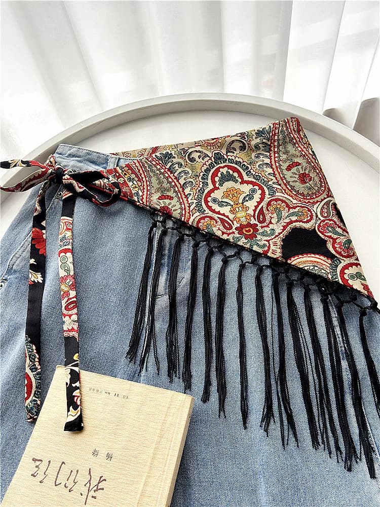 Vintage Triangular Fart Curtain Women's Belt With Skirt Bohemian Ethnic Waist Seal Fringed Skirt Curtain Pants Accessories