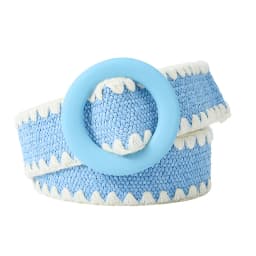 Women Fashion Belt Straw Woven Elastic Wide Strap with Matching Round Buckle