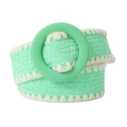 Women Fashion Belt Straw Woven Elastic Wide Strap with Matching Round Buckle