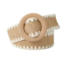 Women Fashion Belt Straw Woven Elastic Wide Strap with Matching Round Buckle