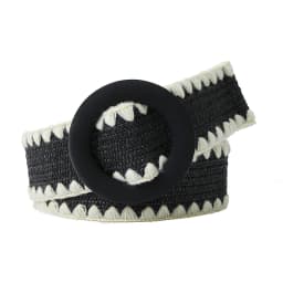 Women Fashion Belt Straw Woven Elastic Wide Strap with Matching Round Buckle